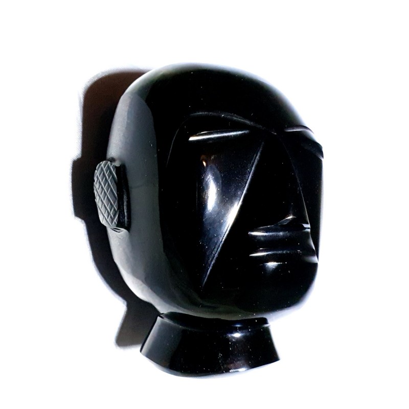 Sculpture Chat Noir En Pierre Obsidienne - Décoration Main - Cadeau Pour Amoureux Des Chats